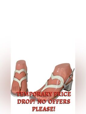 MARTIN CLAY WHITE PATENT LEATHER HEART THEME BLOCK HEEL SANDALS (36)